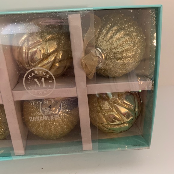 Martha Stewart Christmas Ornaments Glass 6 Gold Glitter Christmas Ornaments - Picture 3 of 9
